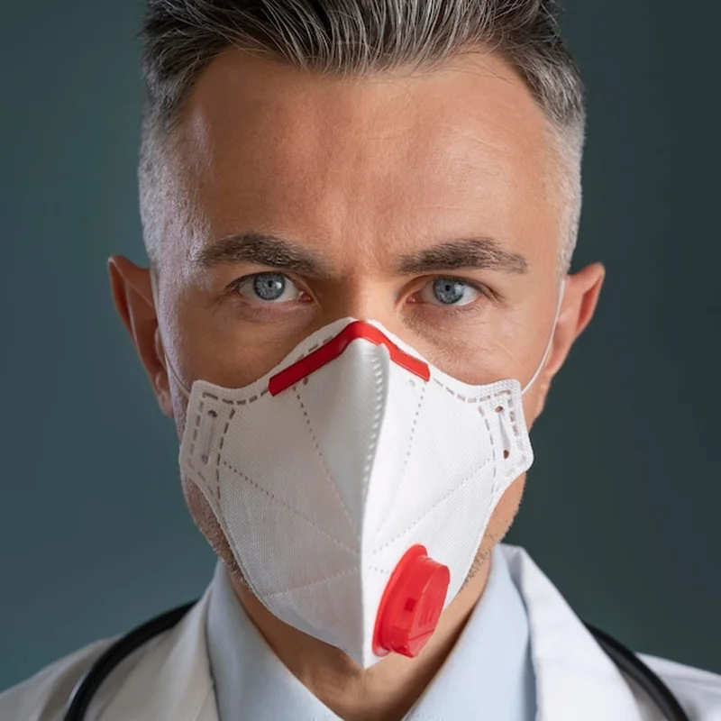 Mężczyzna lekarz z maską medyczną