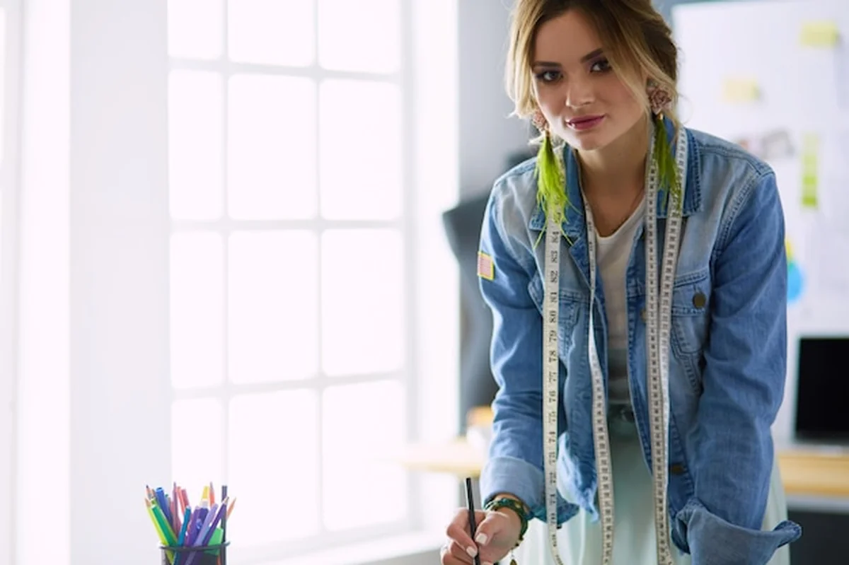 Projektantka mody w studiu pracująca nad swoimi projektami