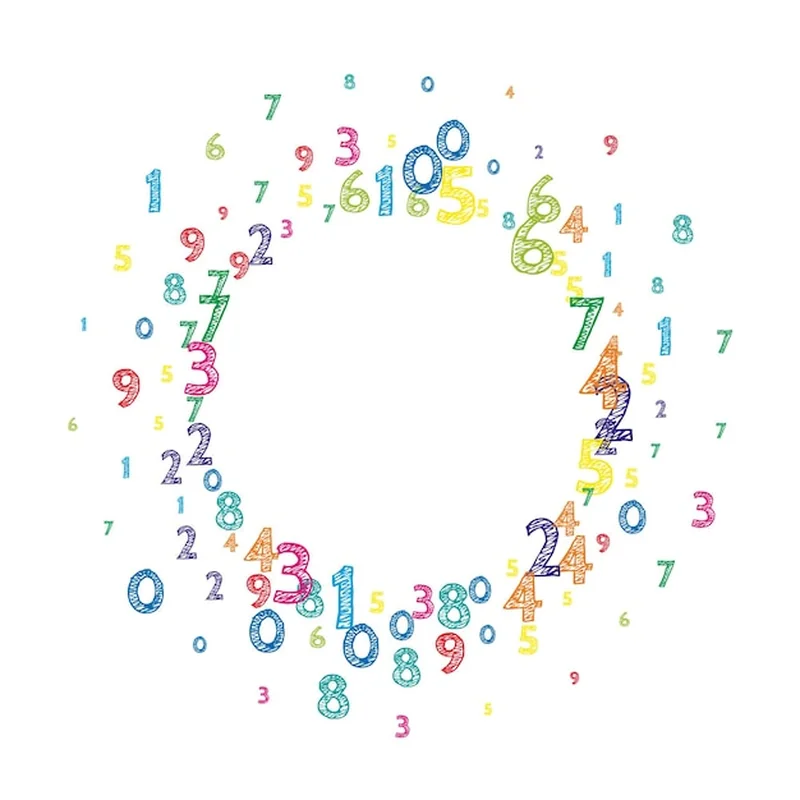 Spadek kolorowych liczb na białym tle z latającymi cyframi - ilustracja wektorowa