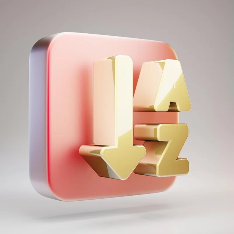 Ikona sortowania od A do Z na czerwonym talerzu